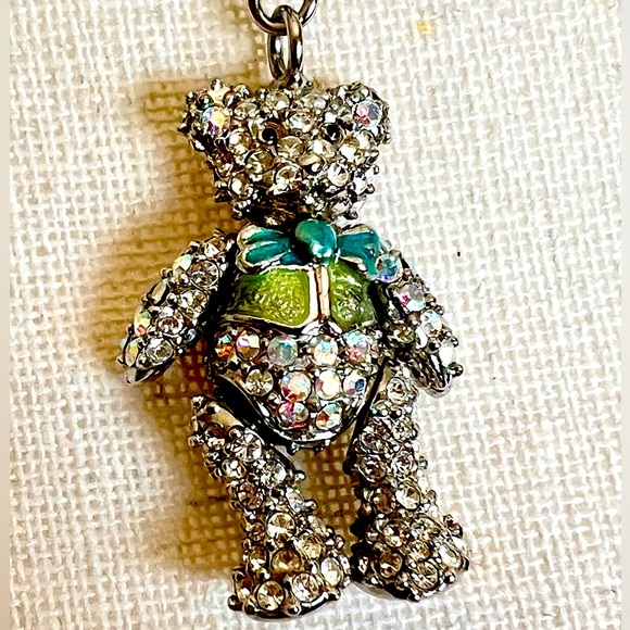 Kirk’s Folly Long Silver Tone Pendant Necklace Pave Crystal Teddy Bear & Girls - Picture 5 of 10